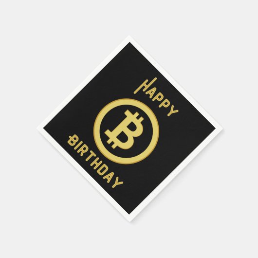 Verjaardag Gefeliciteerd Bitcoin Goud 3 Laags Serv Servet (Hoek)