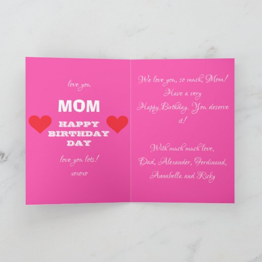 Verjaardag Gefeliciteerd MOEDER Script Familiename Kaart (Binnen)