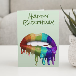 Verjaardag Gefeliciteerd Regenboog Lippen Druppele Kaart