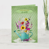 Verjaardag, Geheime Vriend, Gietkan en Bloemen Kaart (Voorkant)