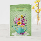 Verjaardag, Geheime Vriend, Gietkan en Bloemen Kaart (Gele Bloem)