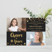 Verjaardag GEJUICH AAN # JAREN Zwart Goud Sterren  Kaart (Staand voorkant)