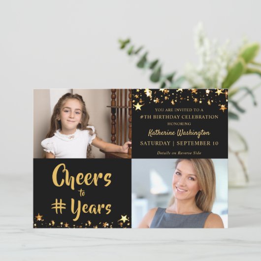 Verjaardag GEJUICH AAN # JAREN Zwart Goud Sterren  Kaart (Staand voorkant)