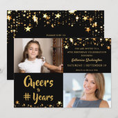 Verjaardag GEJUICH AAN # JAREN Zwart Goud Sterren  Kaart (Voorkant / Achterkant)