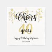 Verjaardag GEJUICH AAN # JAREN Zwart Goud Sterren  Servet (Voorkant)