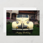 Verjaardag gele auto uit het verleden briefkaart (Voorkant / Achterkant)