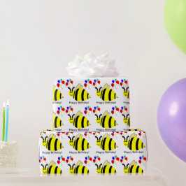 Verjaardag Gele Bij Ballonnen Cadeaupapier