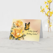 Verjaardag Gele Rozen met Monarch Vlinder Kaart (Gele Bloem)