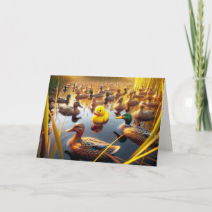 Verjaardag Gele Rubber Eend Met Jacht Decoys Kaart