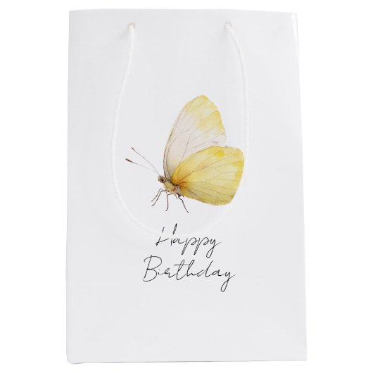 Verjaardag Gele Vlinder Medium Cadeauzakje (Voorkant)