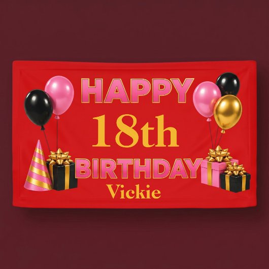 Verjaardag Gelukkig Elke Leeftijd Rood Spandoek