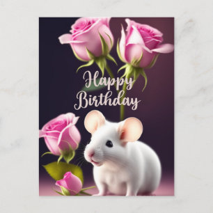 Verjaardag Gelukkig Muis met Roze Rozen  Briefkaart