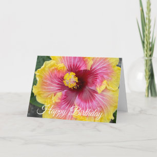 Verjaardag Gelukkig Roze Gele Hibiscus Bloem Kaart
