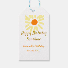 Verjaardag gelukkig zonneschijn geel oranje verjaa cadeaulabel