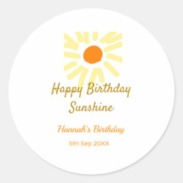 Verjaardag gelukkig zonneschijn geel oranje verjaa ronde sticker