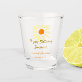 Verjaardag gelukkig zonneschijn geel oranje verjaa shot glas