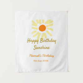 Verjaardag gelukkig zonneschijn geel oranje verjaa wandkleed