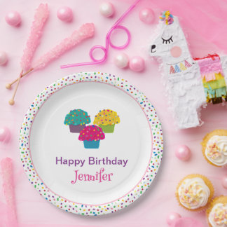Verjaardag Gelukkige Fantasievolle Gebakjes Cupcak Papieren Bordje