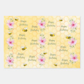 Verjaardag gelukkige hommels honingraat bloemen inpakpapier vel (Voorkant 2)