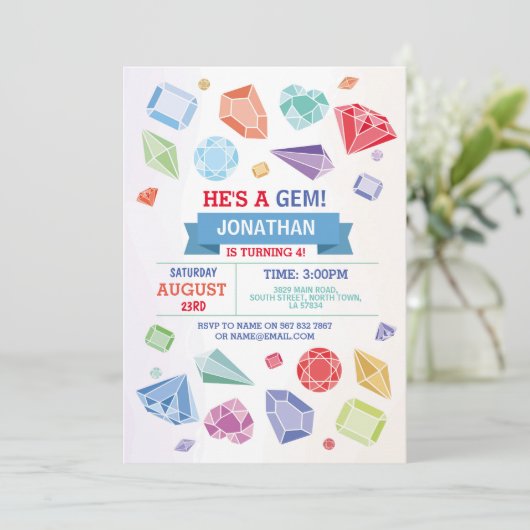 Verjaardag Gem Party Kristallen Blauw Rood Geode Kaart (Staand voorkant)