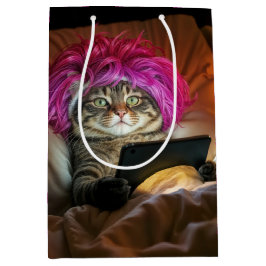 Verjaardag Gen Z Cat met een elektronische tablet Medium Cadeauzakje