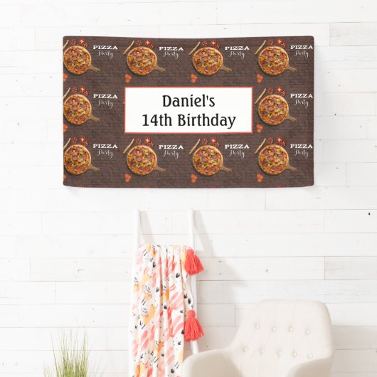 Verjaardag gepersonaliseerd pizza feest spandoek (Insitu)