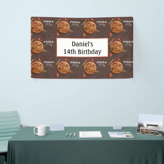 Verjaardag gepersonaliseerd pizza feest spandoek (Beurs)