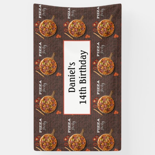 Verjaardag gepersonaliseerd pizza feest spandoek (Verticaal)