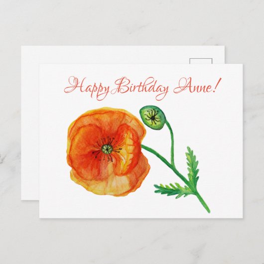 Verjaardag Gepersonaliseerd Poppy Flower Briefkaar Uitnodiging Briefkaart (Voorkant / Achterkant)