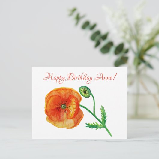 Verjaardag Gepersonaliseerd Poppy Flower Briefkaar Uitnodiging Briefkaart (Staand voorkant)