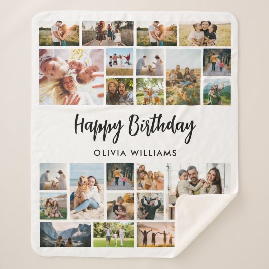 Verjaardag Gepersonaliseerde 24 Fotocollage Sherpa Deken (Voorkant)