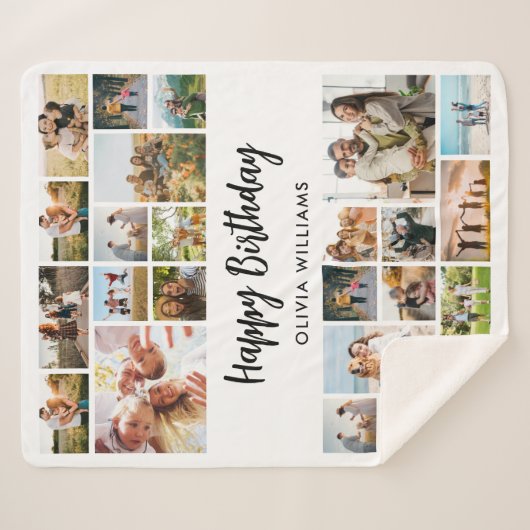 Verjaardag Gepersonaliseerde 24 Fotocollage Sherpa Deken (Voorkant (horizontaal))