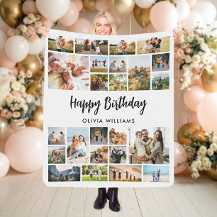Verjaardag Gepersonaliseerde 24 Fotocollage Sherpa Deken