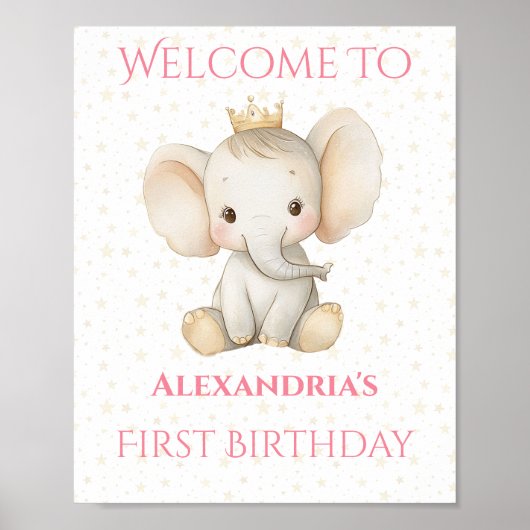 Verjaardag Gepersonaliseerde Prinses Olifant Welko Poster (Voorkant)