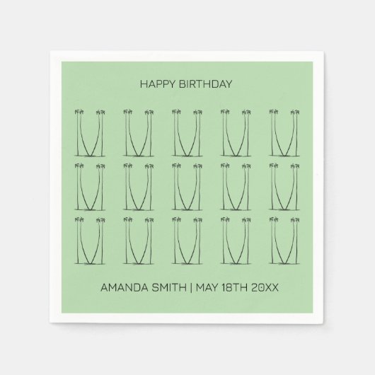 Verjaardag, gepersonaliseerde silhouet kokospalmen servet (Voorkant)