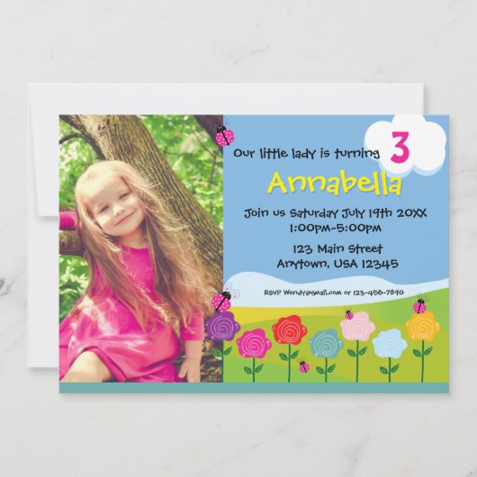 Verjaardag Gepersonaliseerde uitnodiging Lady Bug  (Voorkant)