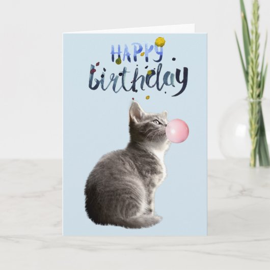 Verjaardag Gesneden Kitten Kat Bubble Gum Kaart (Voorkant)