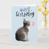 Verjaardag Gesneden Kitten Kat Bubble Gum Kaart (Gele Bloem)