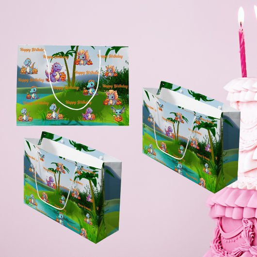 Verjaardag Gift Bag Spooky Baby Dino Theme Groot Cadeauzakje