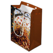 Verjaardag Ginger Cat In Een Herfst Bladstapel Medium Cadeauzakje (Voorkant Gekanteld)