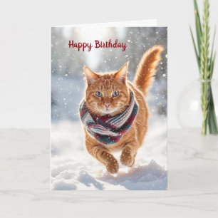 Verjaardag Ginger Kat In Sneeuwvlokken Feestdagen Kaart