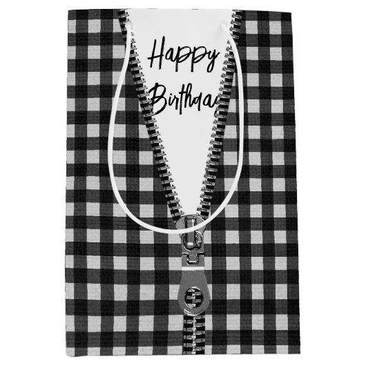 Verjaardag Gingham met rits Medium Cadeauzakje (Voorkant)