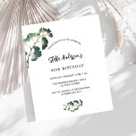 Verjaardag ginkgo groen wit script uitnodiging<br><div class="desc">Voorzijde: een stijlvolle witte achtergrond versierd met eenvoudige gouden ginkgo bladeren. Personaliseer en voeg jouw namen en feestdetails toe. Achterkant: smaragdgroene achtergrond. 1 vel = 1 uitnodiging afgedrukt rand tot rand.</div>