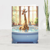 Verjaardag Giraffe in bubbelbad Kaart (Voorkant)