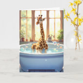 Verjaardag Giraffe in bubbelbad Kaart (Gele Bloem)