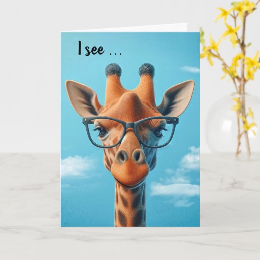Verjaardag Giraffe met bril Kaart (Gele Bloem)