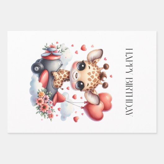 Verjaardag Giraffe Piloot Inpakpapier Vel (Voorkant)