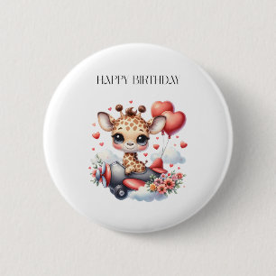 Verjaardag Giraffe Piloot Ronde Button 5,7 Cm