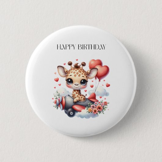 Verjaardag Giraffe Piloot Ronde Button 5,7 Cm (Voorkant)