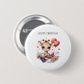 Verjaardag Giraffe Piloot Ronde Button 5,7 Cm (Voorkant /achterkant)